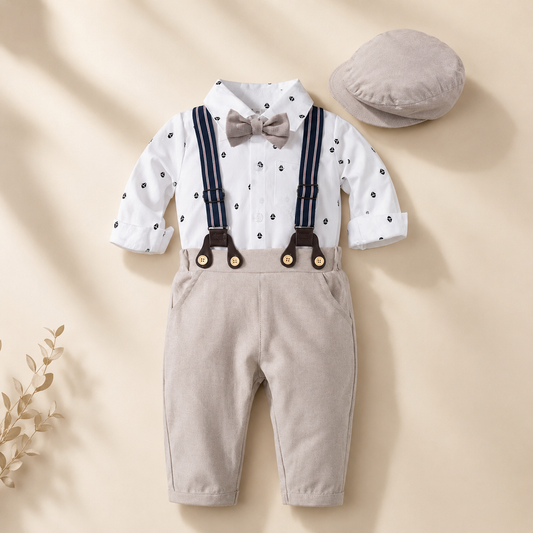 Baby Boys Silver 3-Piece Suspender Suit | Cloud & Cotton
