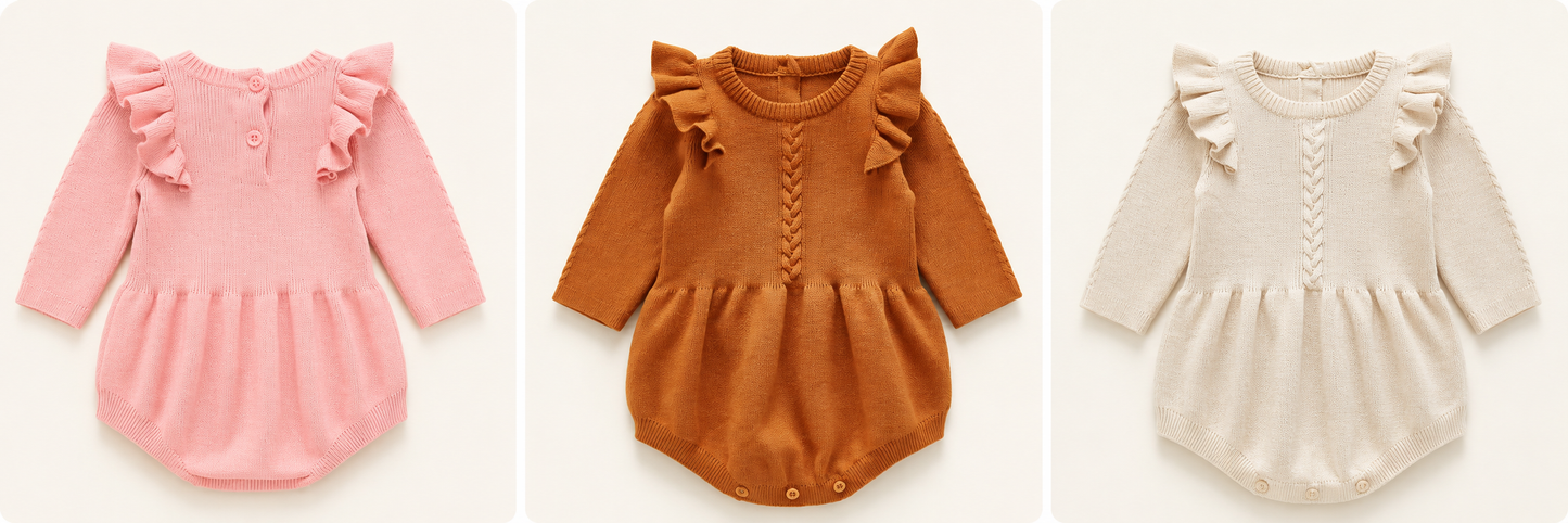 Baby Girls 100% Cotton Ruffle Knit Romper Dress