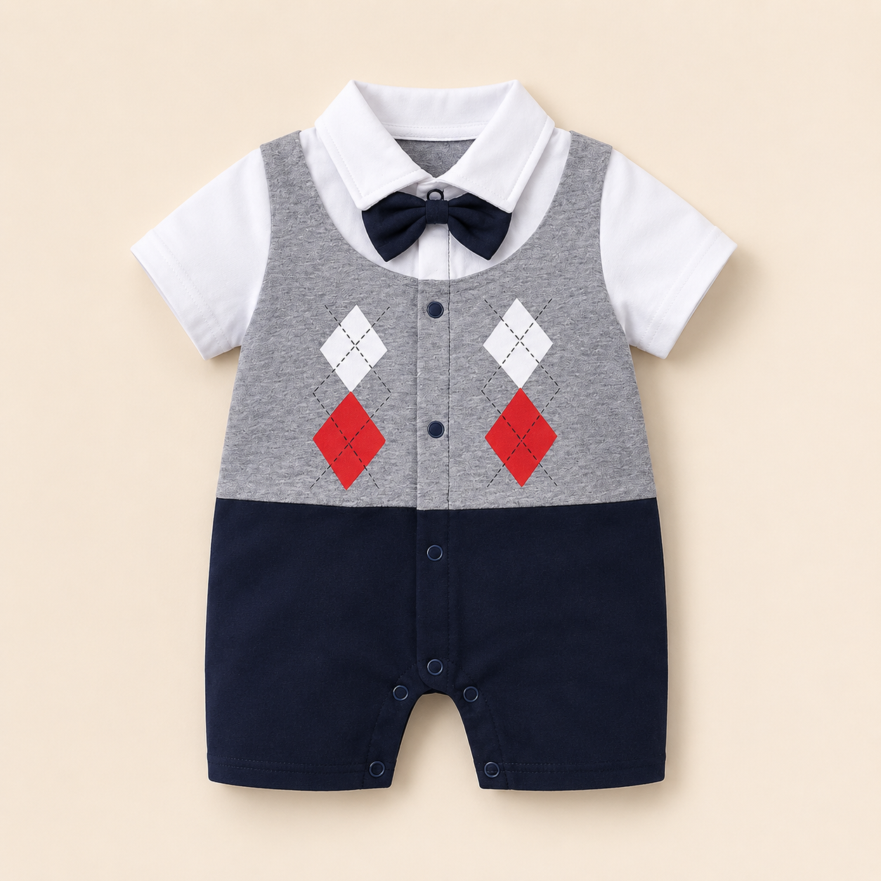 Baby Boys Gentleman Cotton Romper | Formal One-Piece Outfit