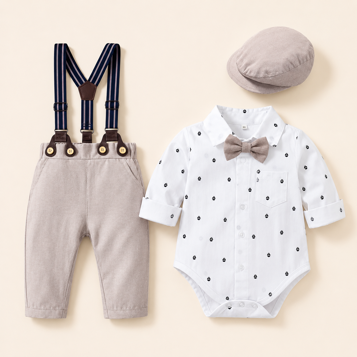 Baby Boys Silver 3-Piece Suspender Suit | Cloud & Cotton