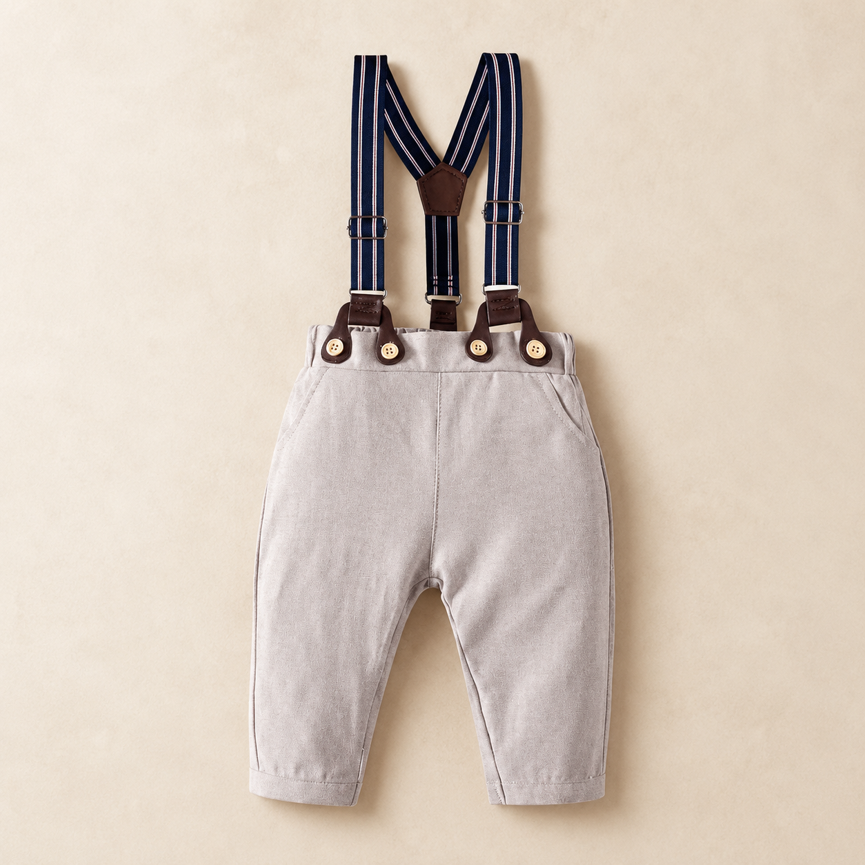 Baby Boys Silver 3-Piece Suspender Suit | Cloud & Cotton
