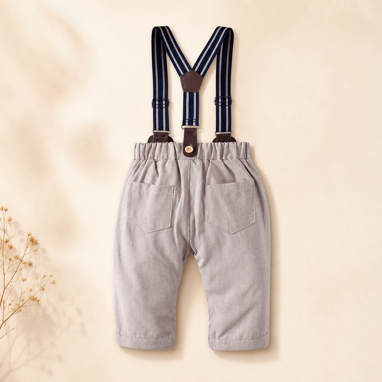 Baby Boys Silver 3-Piece Suspender Suit | Cloud & Cotton