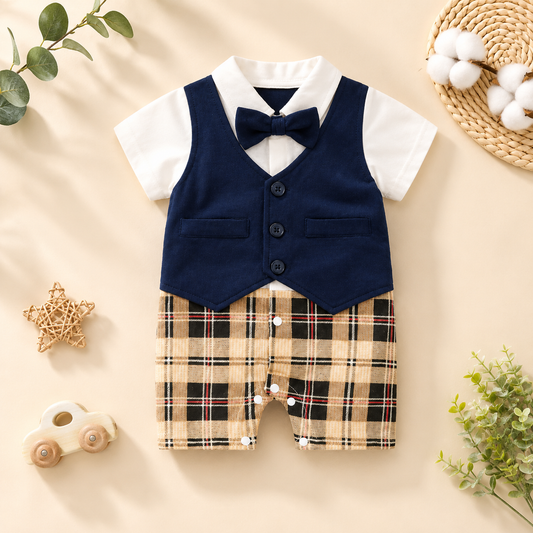 Baby Boy Formal Romper with Bow Tie – Gentleman Outfit